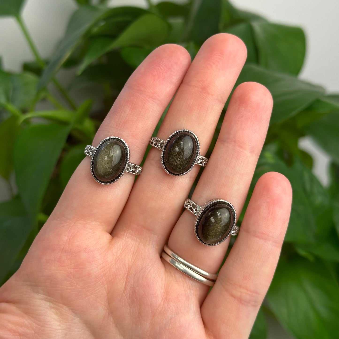 Adjustable Gold Sheen Obsidian Ring