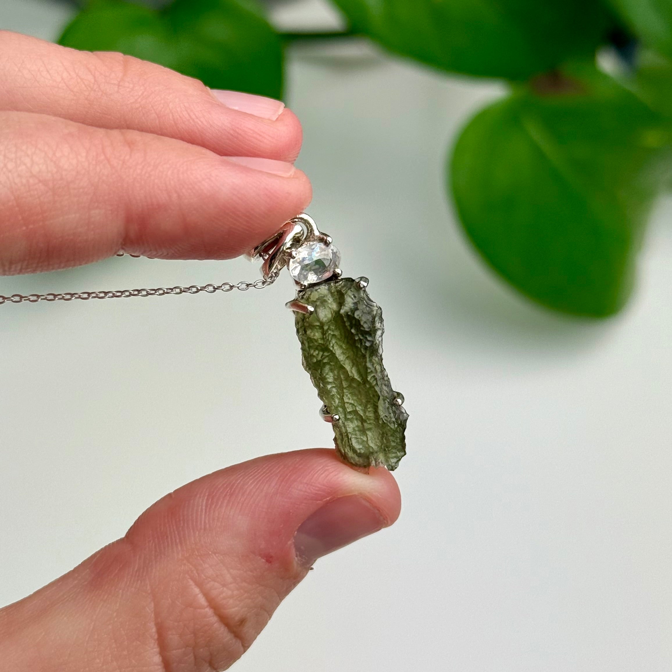 Moldavite & Madagascar Moonstone Pendant—3.07 Grams