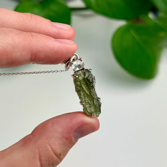 Moldavite & Madagascar Moonstone Pendant—3.07 Grams
