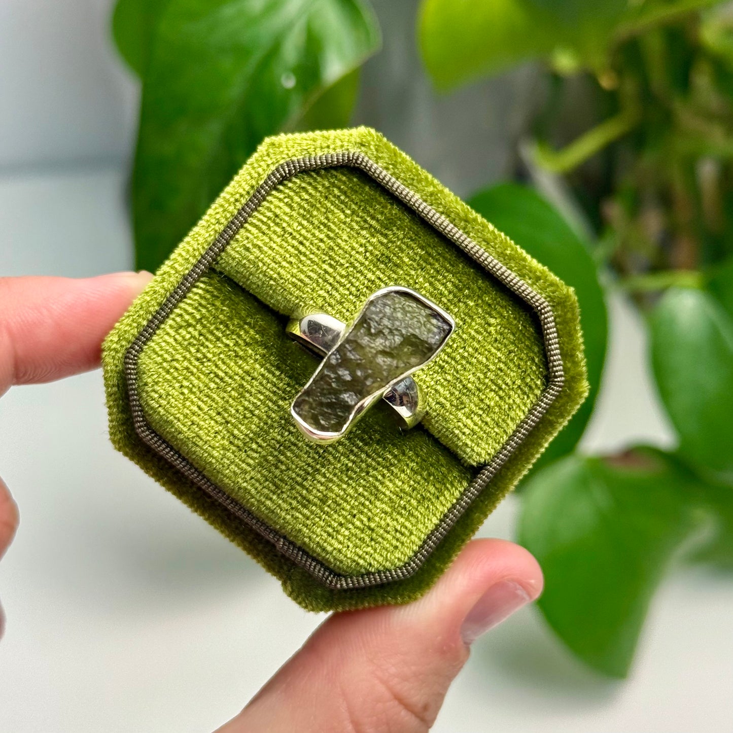 Adjustable Moldavite Ring—4.48 Grams