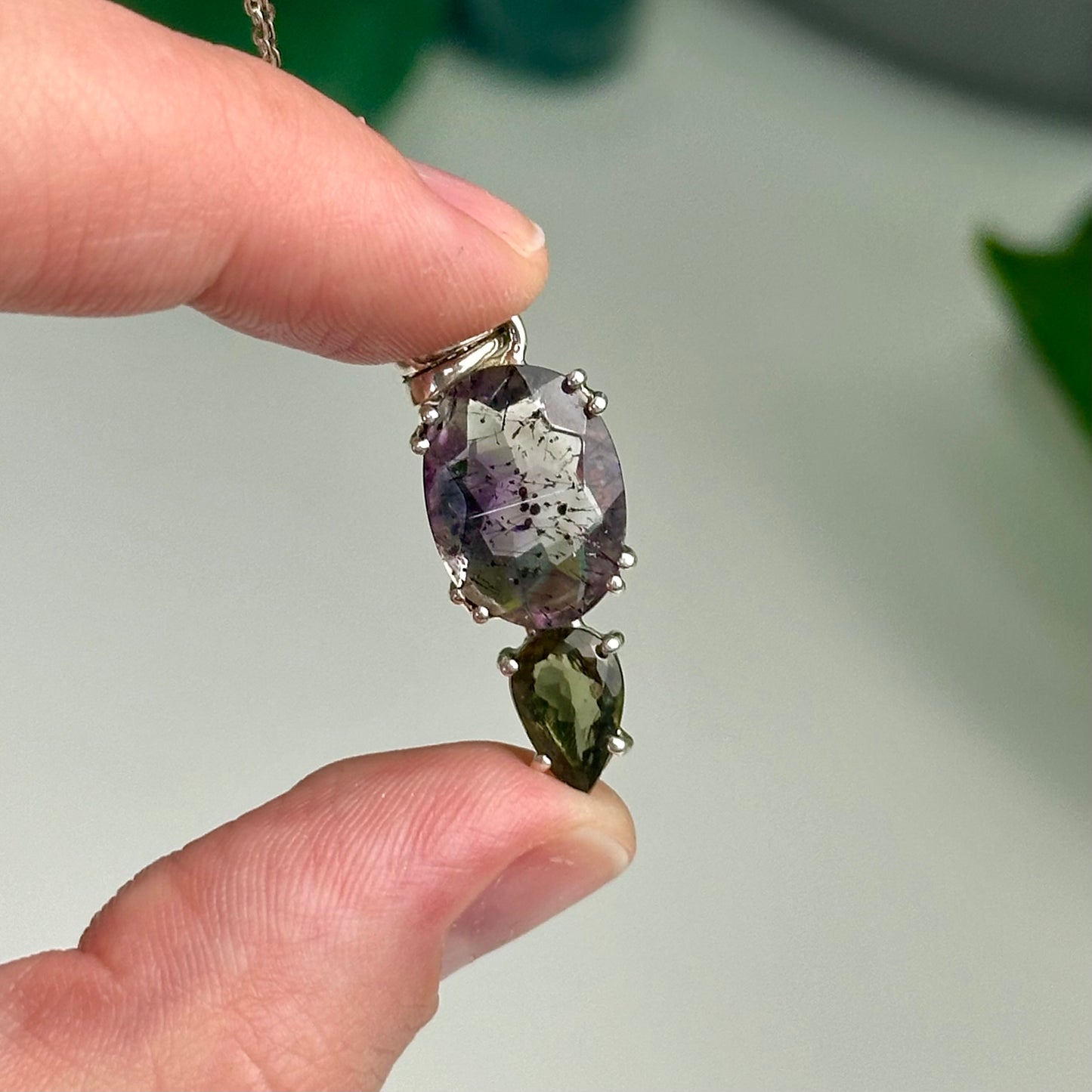 Super 7 with Amethyst And Moldavite Pendant