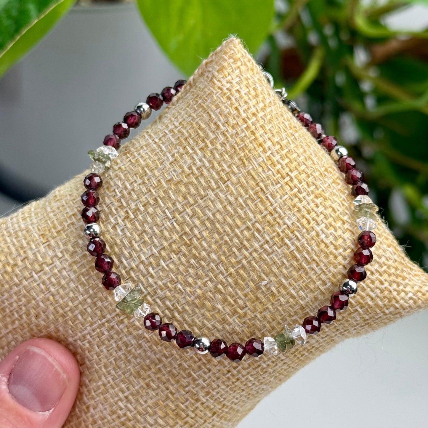 The Activation Bracelet—Moldavite, Garnet, Herkimer Diamond