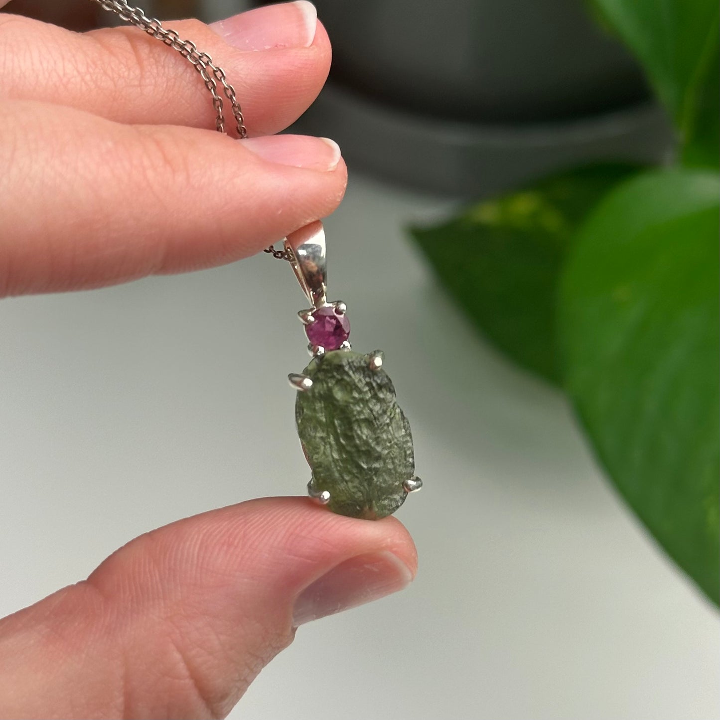 Pink Tourmaline And Moldavite Pendant Style B