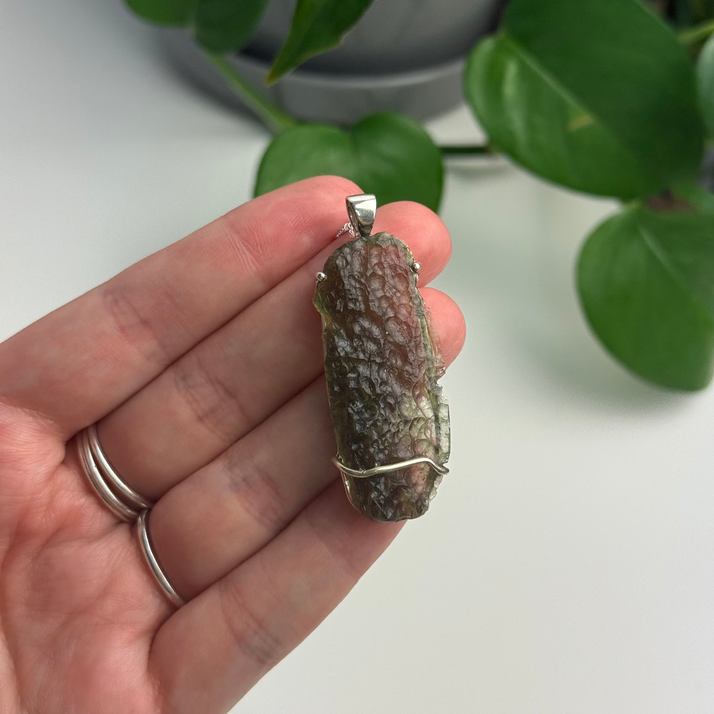 Extra Large Collector’s Moldavite Pendant – 8.22g Sterling Silver