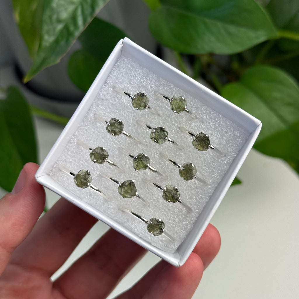 Sterling Silver Moldavite Ring (Prong Bezel)