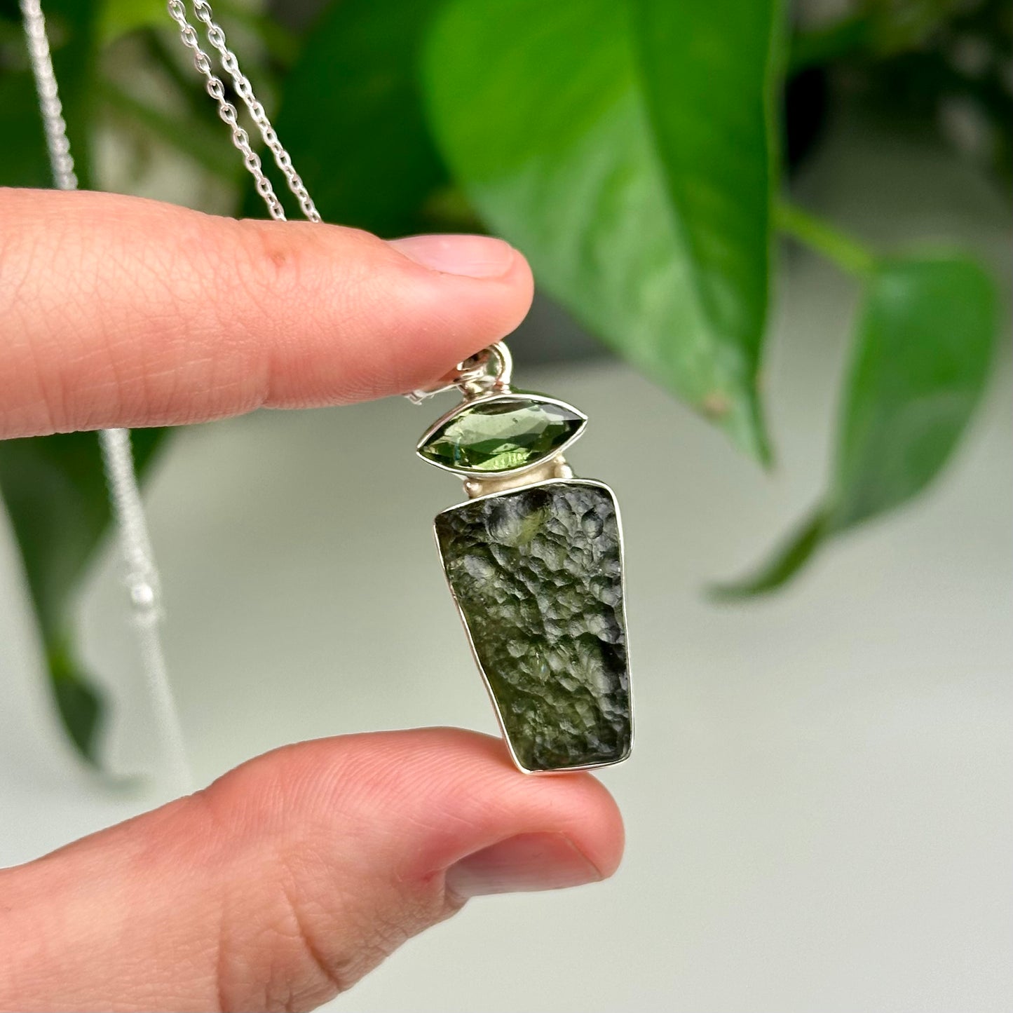 Faceted And Raw Moldavite Necklace