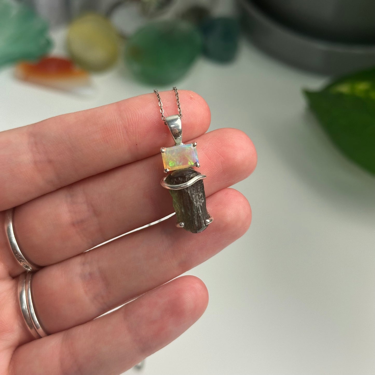 Opal And Moldavite Pendant Style A