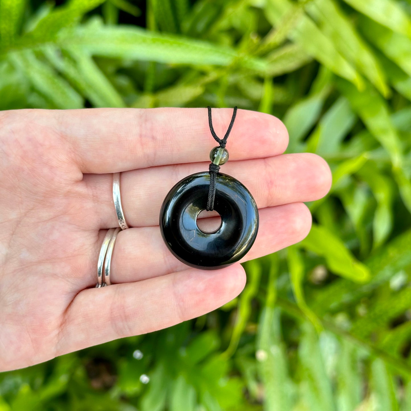 Moldavite/Libyan Desert Glass Macrame Donut Necklaces