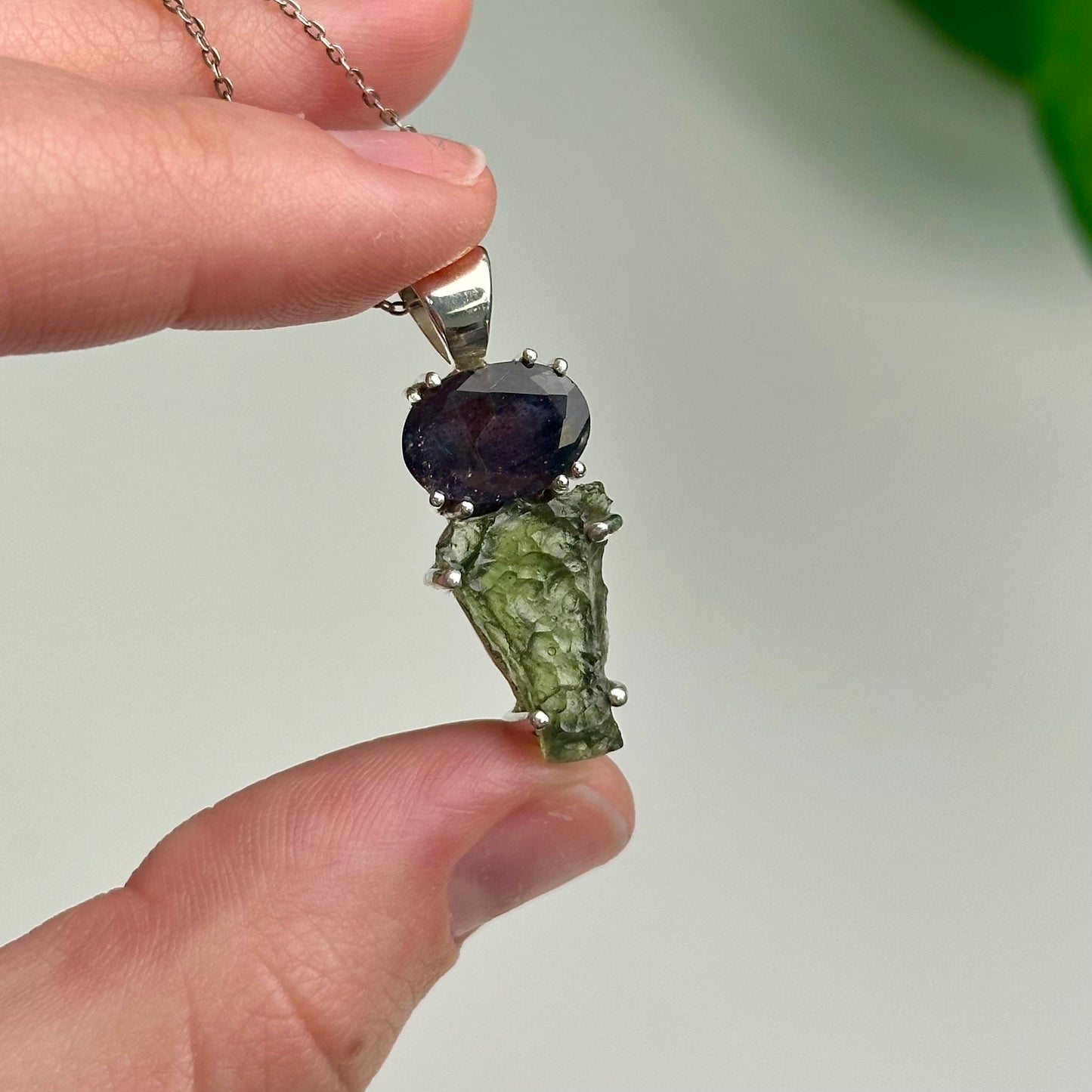 Iolite + Sunstone And Moldavite Pendant Style A