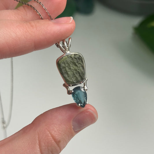 Green Kyanite And Moldavite Pendant Style C