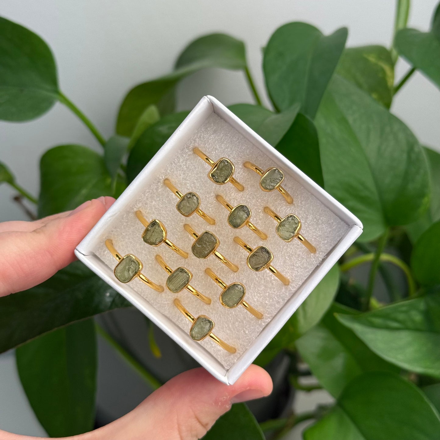 Gold Moldavite Rings