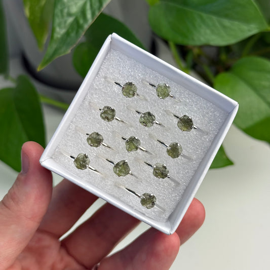 Sterling Silver Moldavite Ring (Prong Bezel)