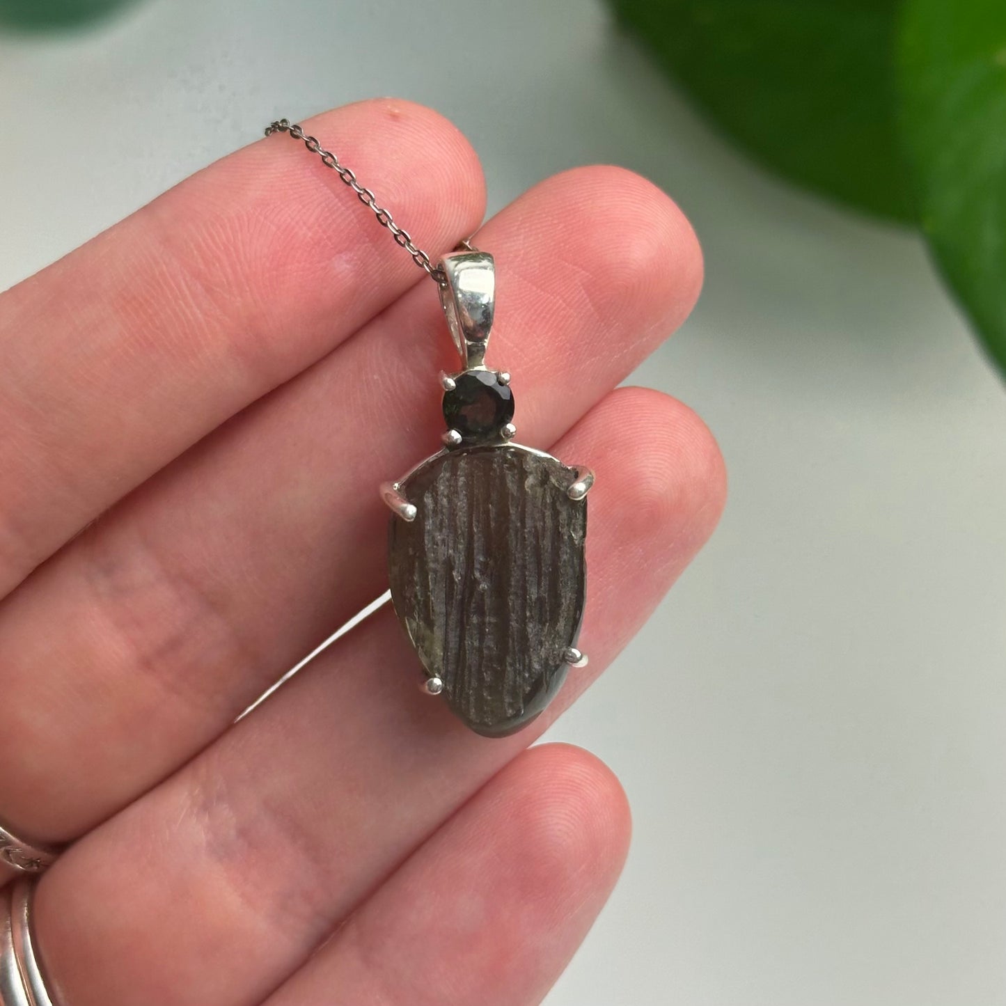 Green Tourmaline And Moldavite Pendant