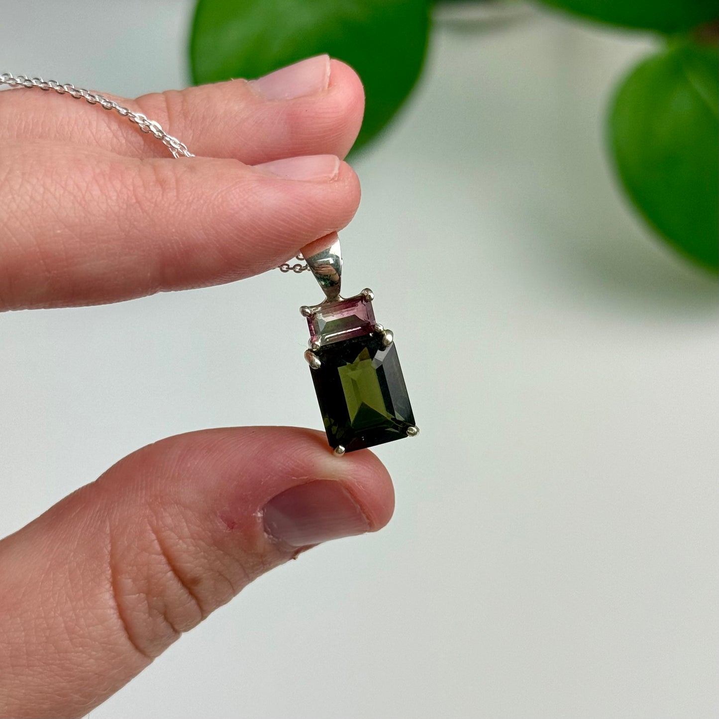 Moldavite & Watermelon Tourmaline Pendant—2.45 Grams