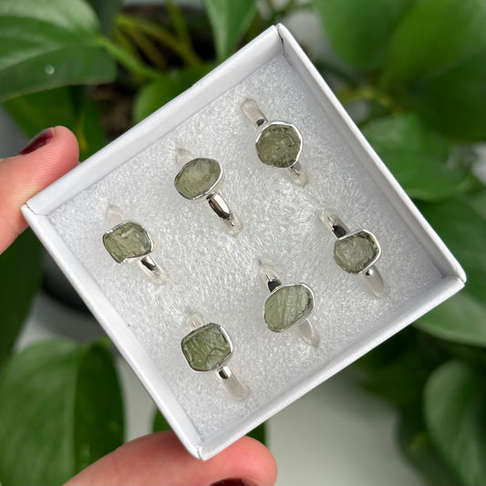 Sterling Silver Moldavite Rings (Thicker Band)