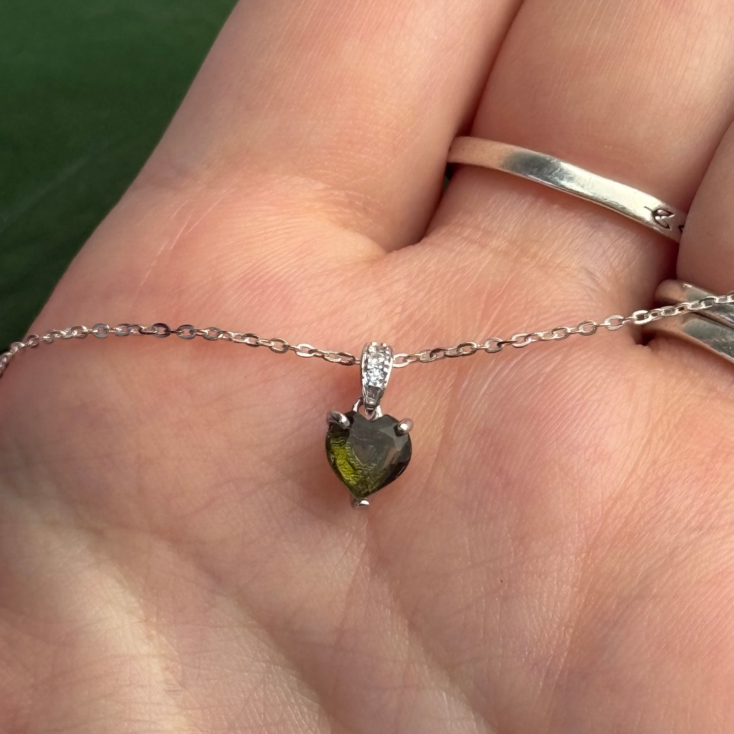 Faceted Moldavite Heart Pendant