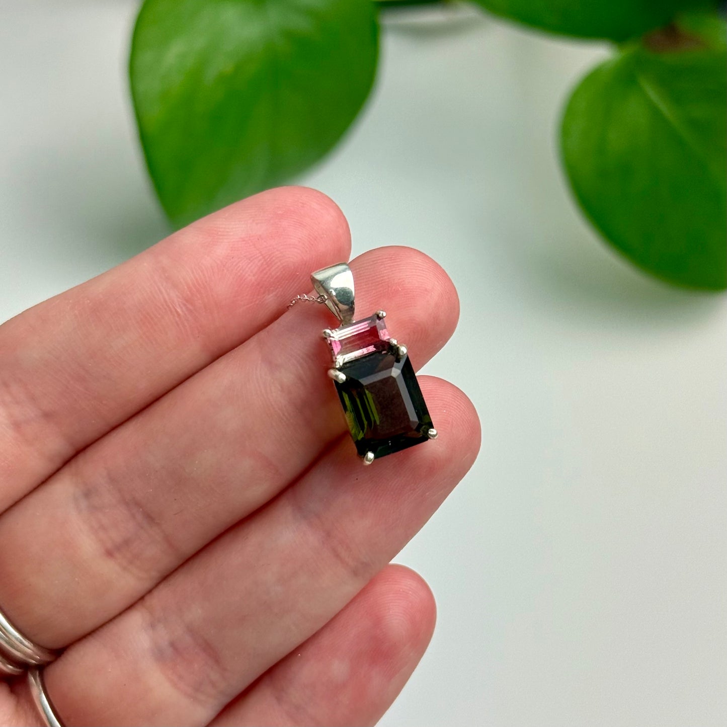 Moldavite & Watermelon Tourmaline Pendant—2.45 Grams