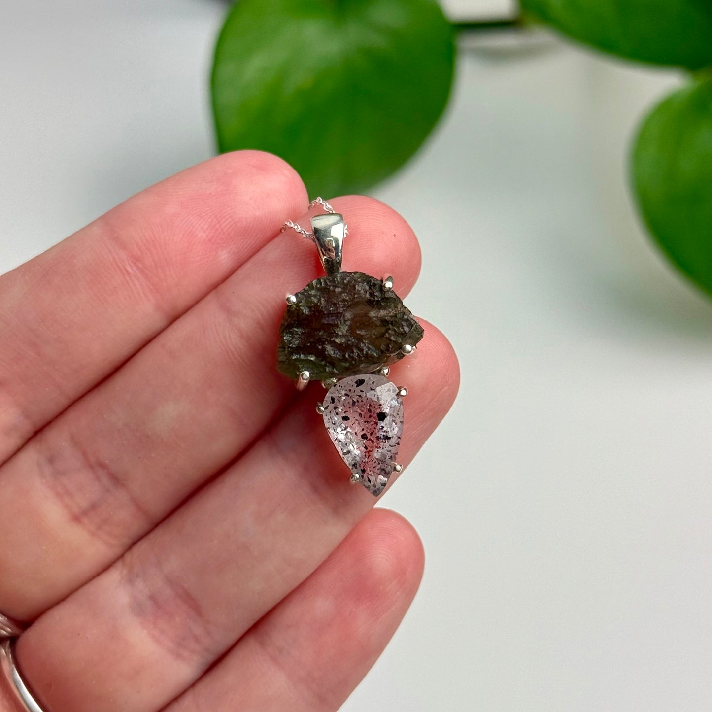 Moldavite & Lepidocrocite Crystal Pendant 4.60 Grams