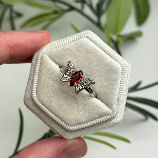 Adjustable Garnet Butterfly Ring