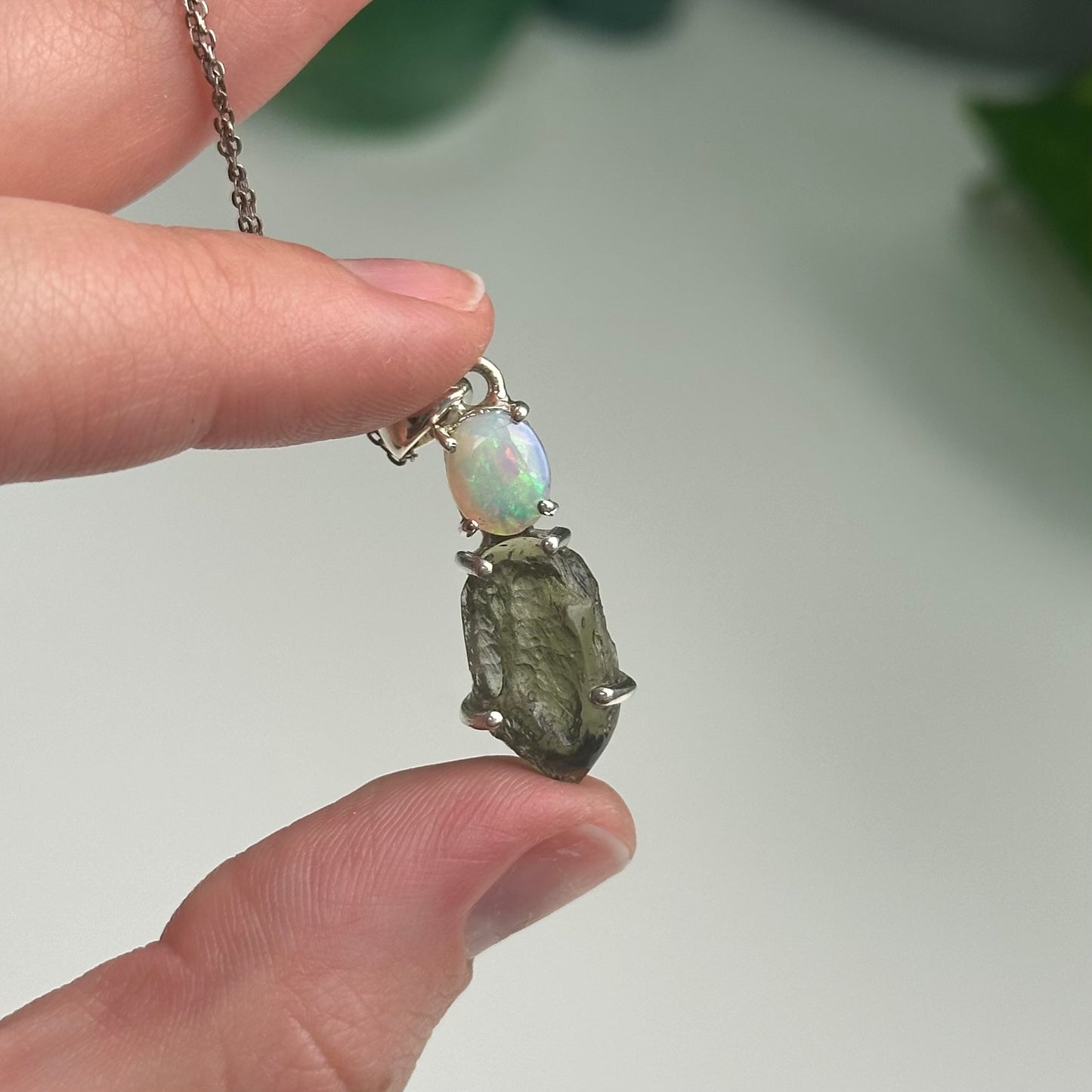 Opal And Moldavite Pendant Style B