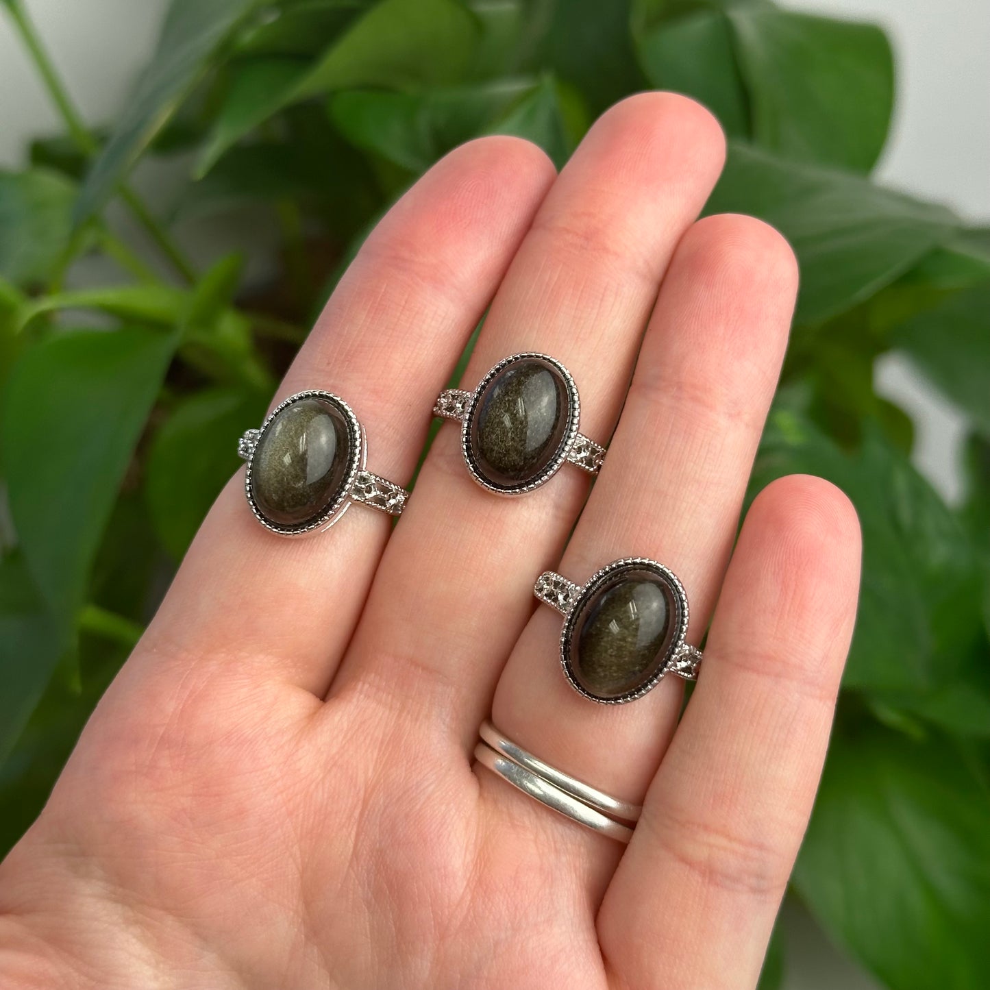 Adjustable Gold Sheen Obsidian Ring