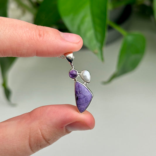 Charoite, Amethyst And Pearl Necklace