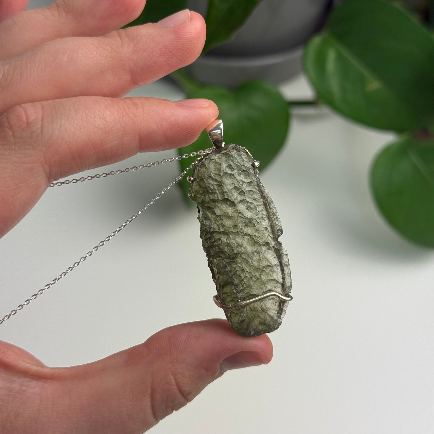 Extra Large Collector’s Moldavite Pendant – 8.22g Sterling Silver