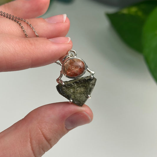 Sunstone And Moldavite Pendant