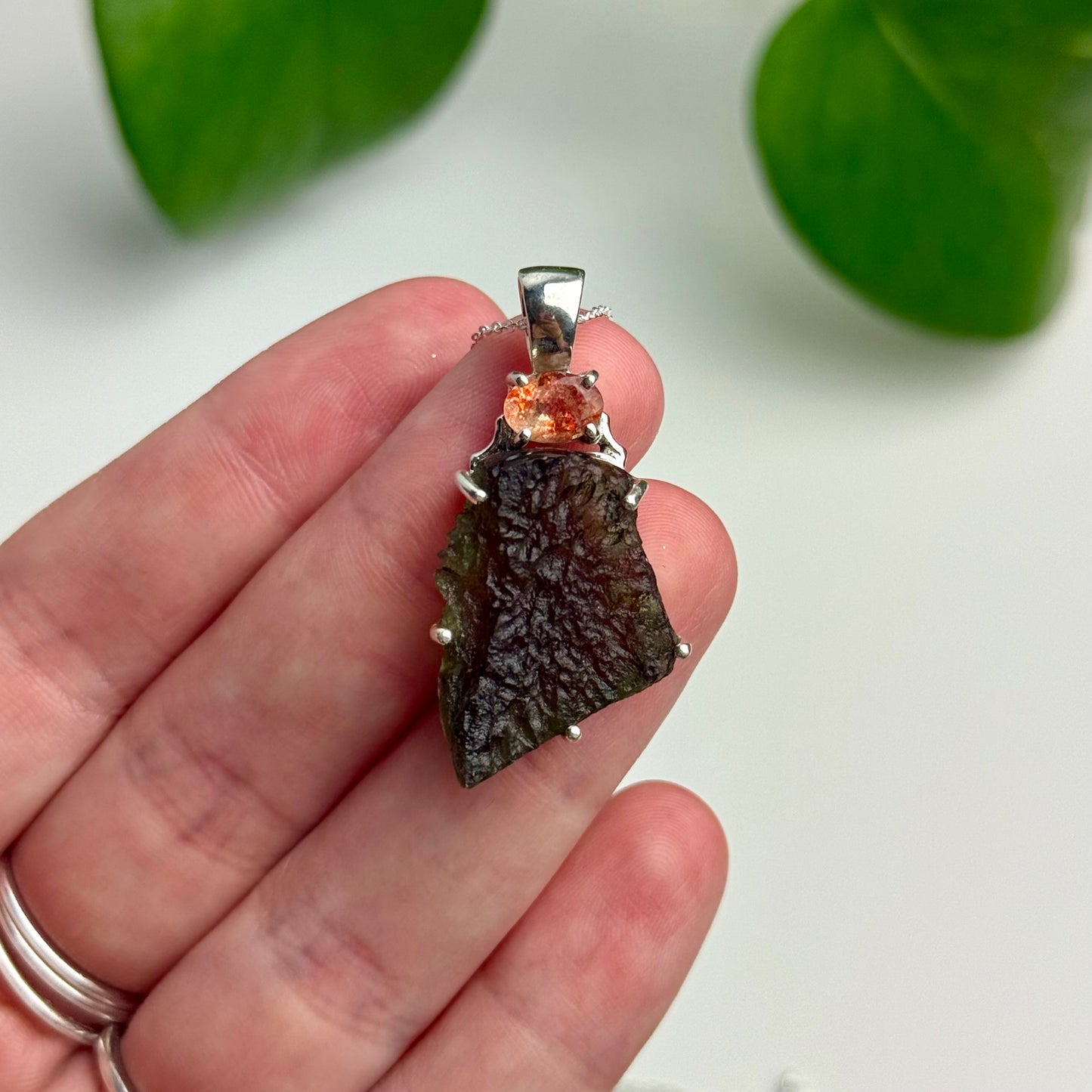 Moldavite & Sunstone Pendant 5.58 Grams