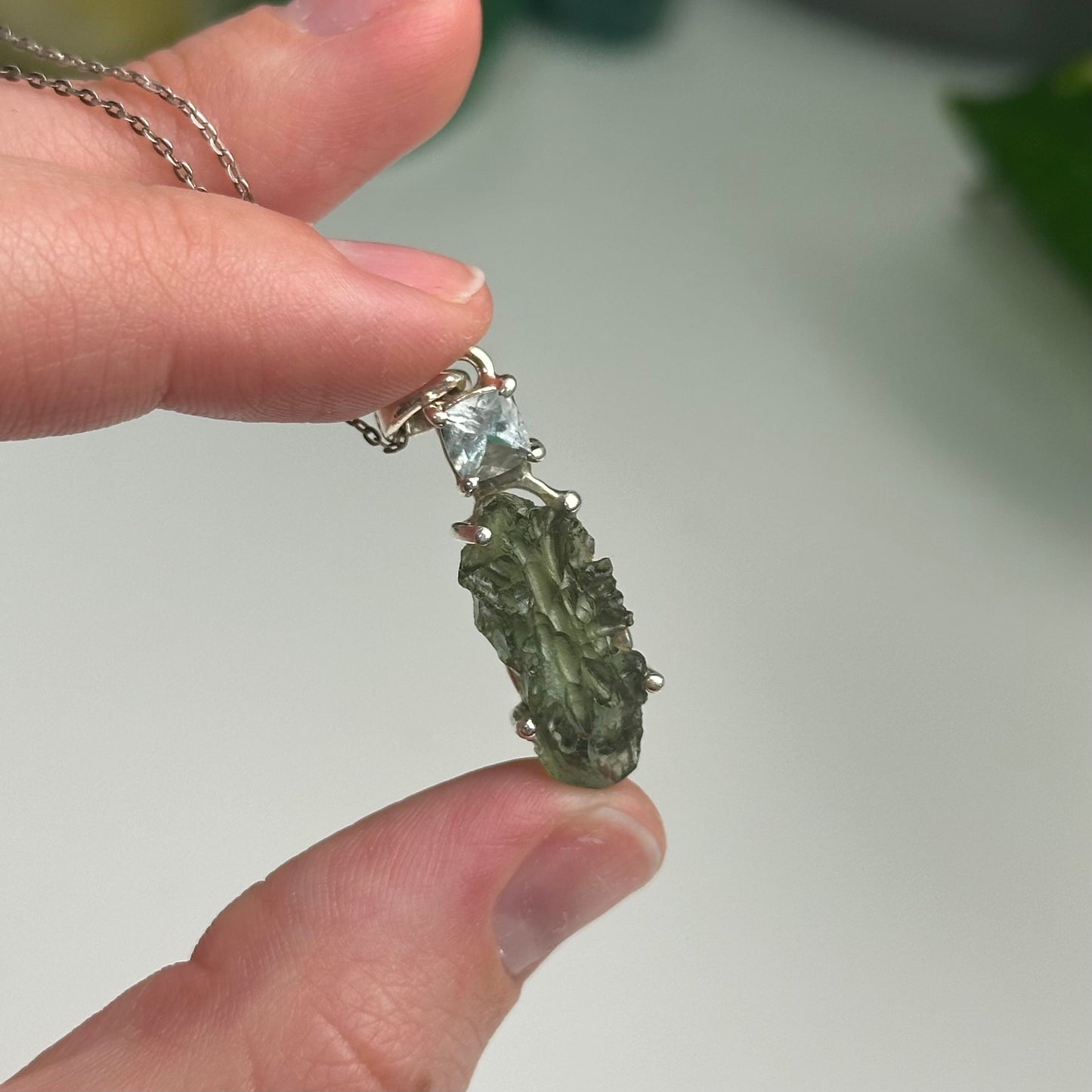 Aquamarine And Moldavite Pendant Style A