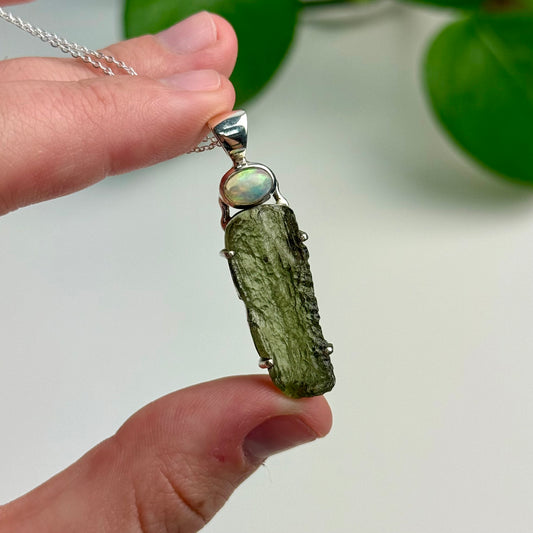 Moldavite & Opal Pendant—4.82 Grams