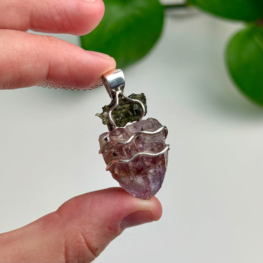 Moldavite & Super 7 Pendant 10.55 Grams