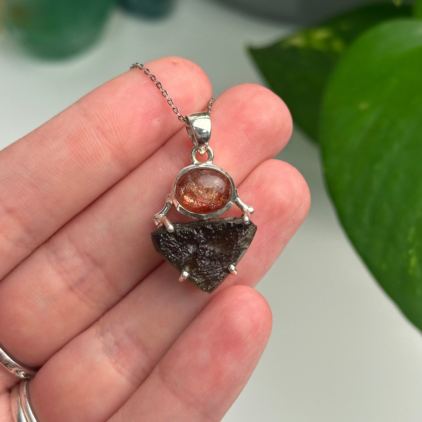 Sunstone And Moldavite Pendant