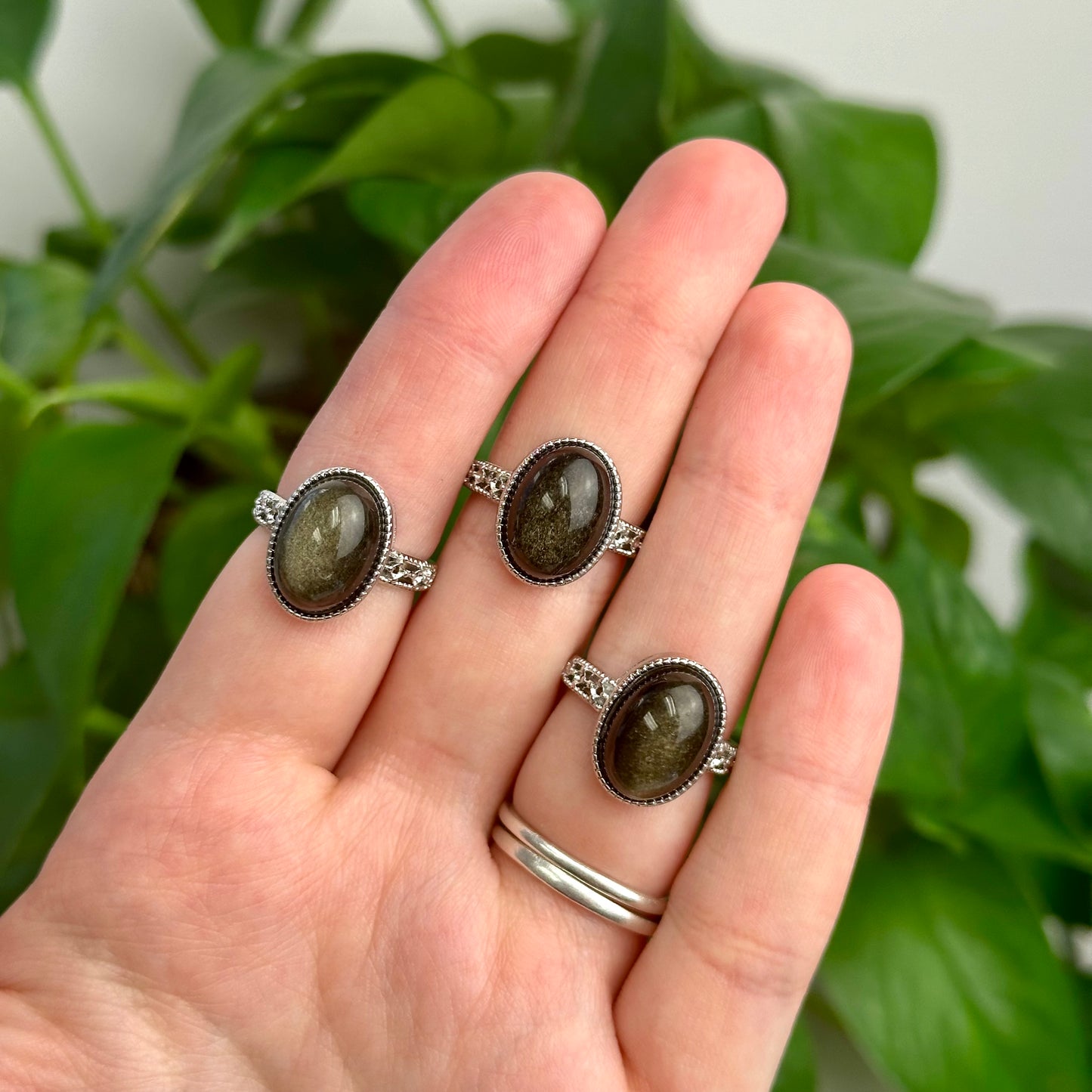 Adjustable Gold Sheen Obsidian Ring