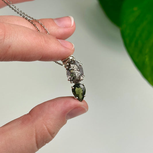 Super 7 And Moldavite Pendant Style B