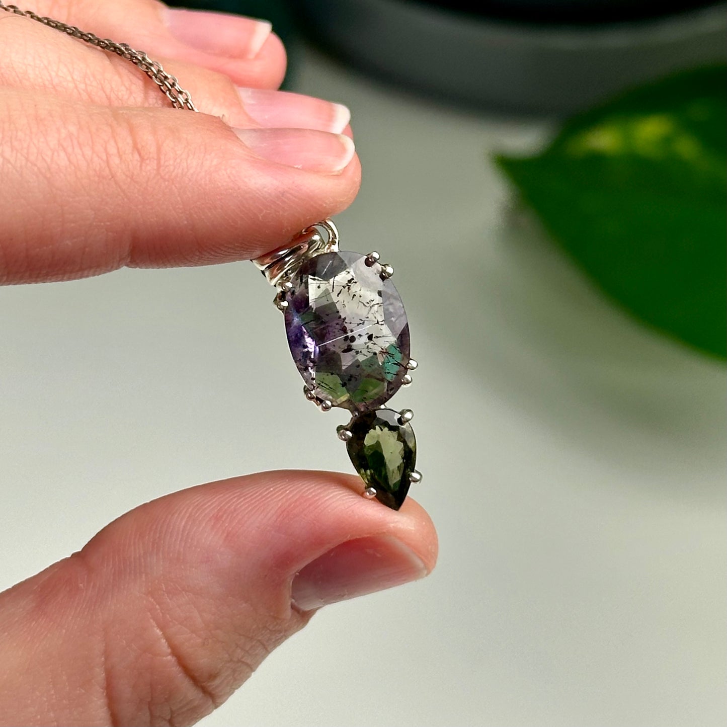 Super 7 with Amethyst And Moldavite Pendant