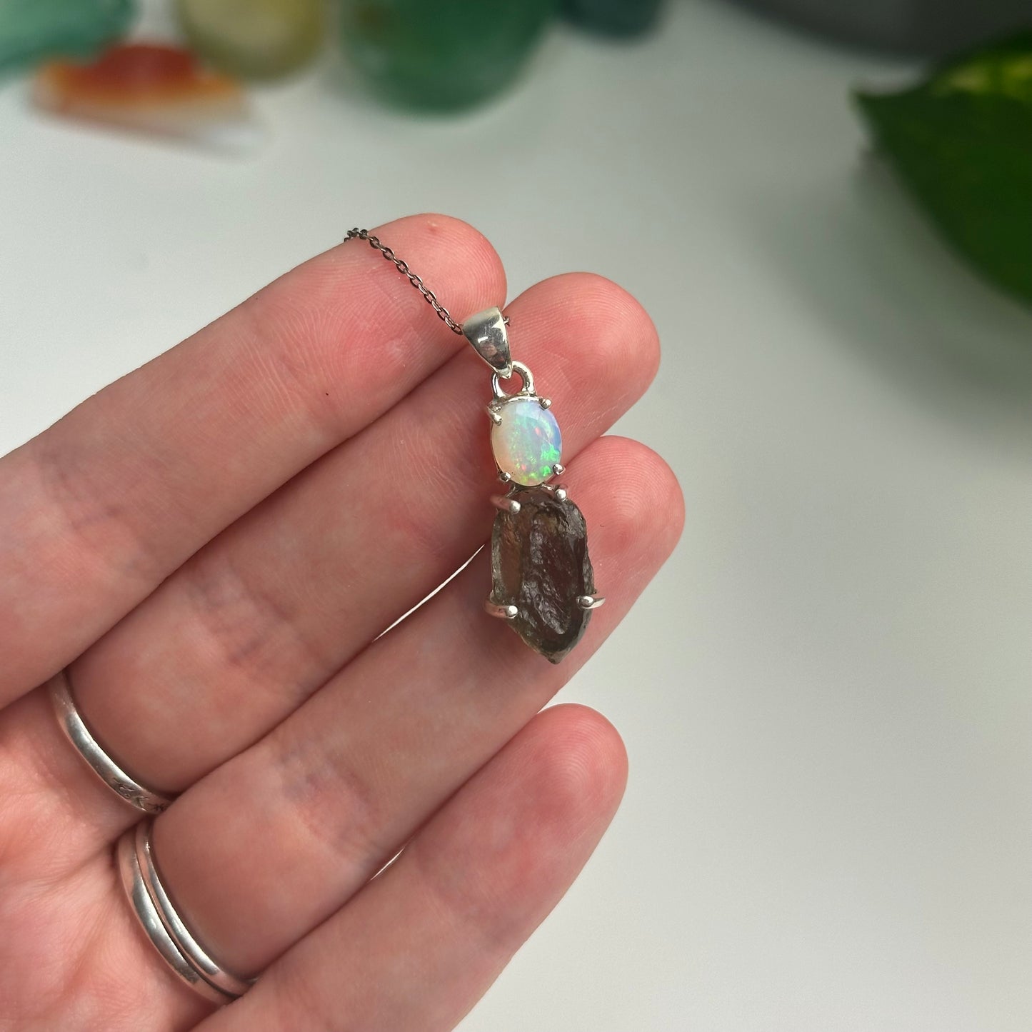 Opal And Moldavite Pendant Style B