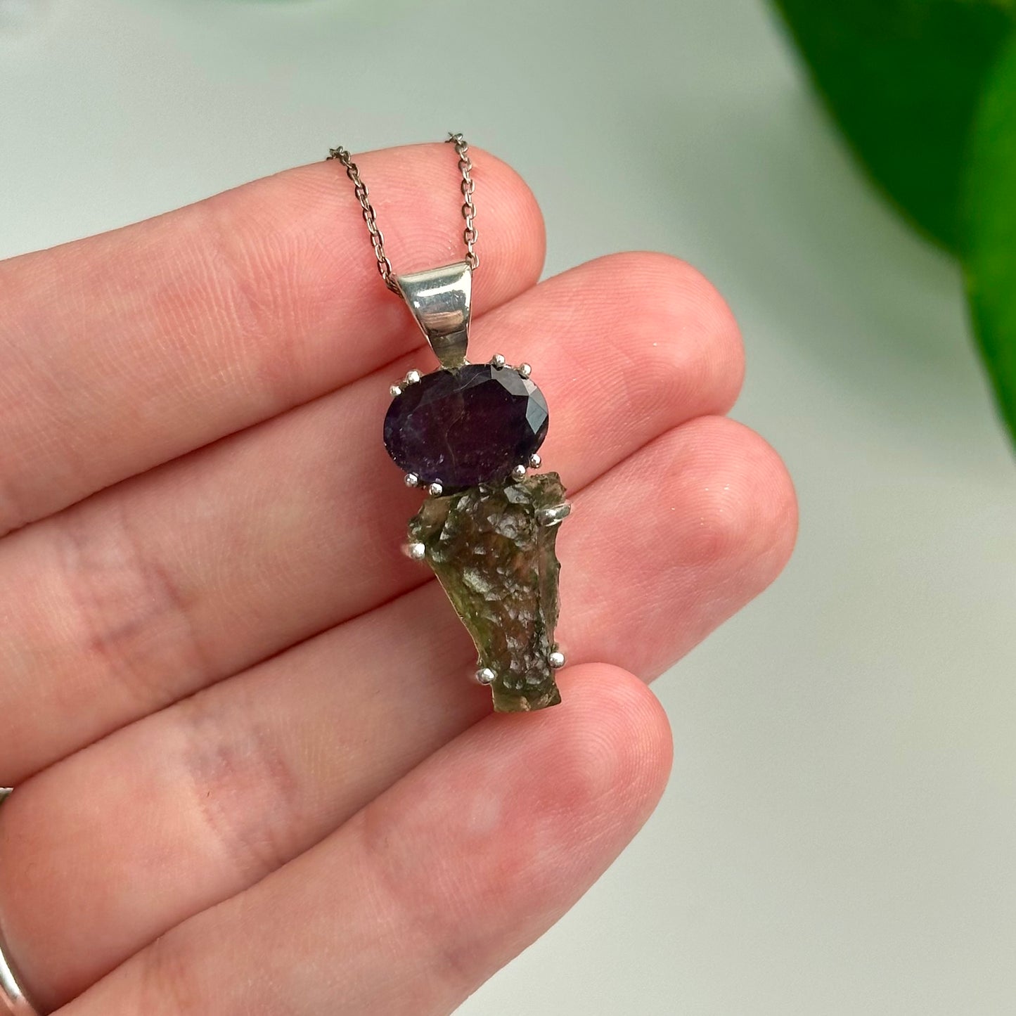 Iolite + Sunstone And Moldavite Pendant Style A