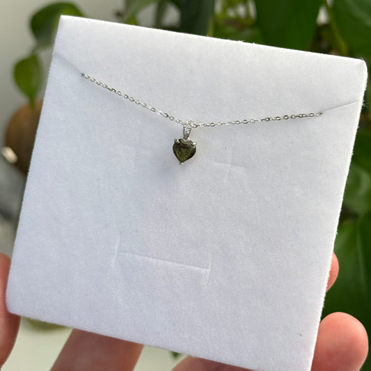 Faceted Moldavite Heart Pendant