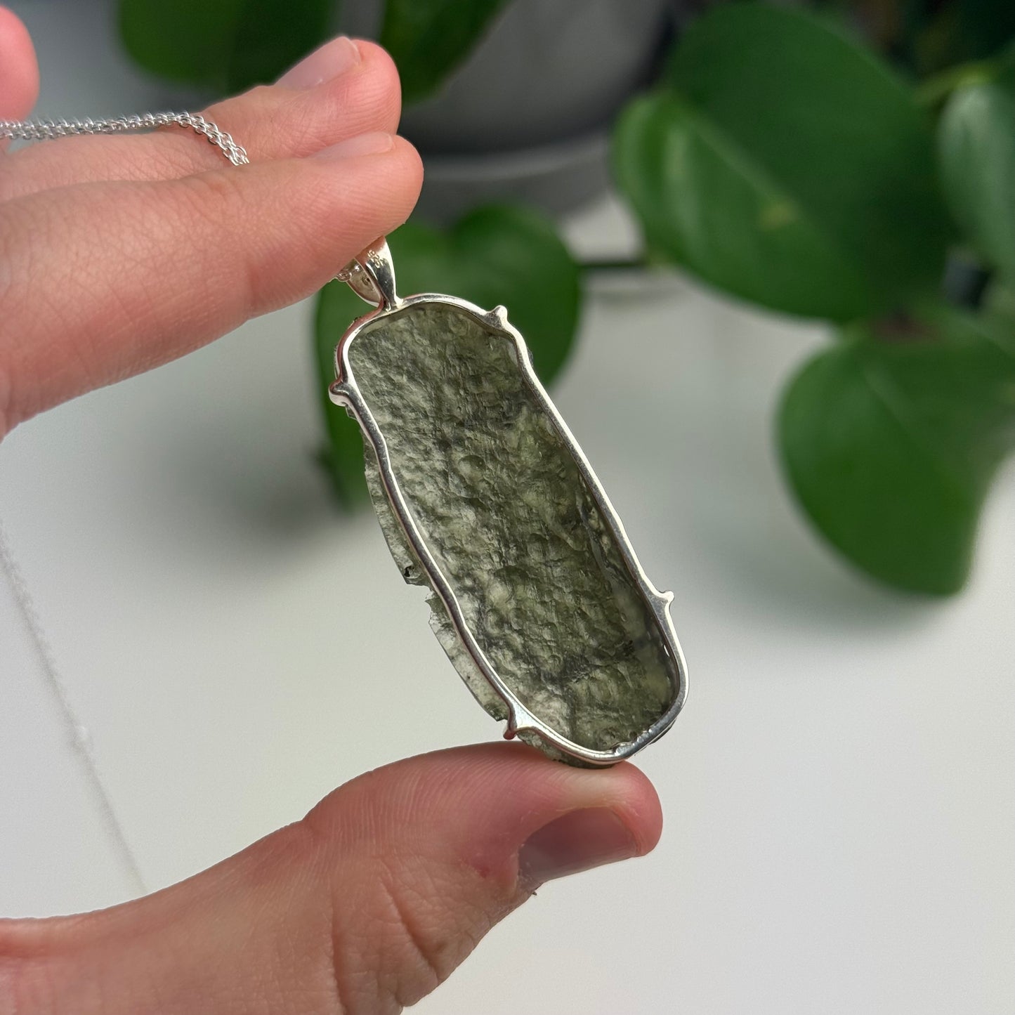 Extra Large Collector’s Moldavite Pendant – 8.22g Sterling Silver