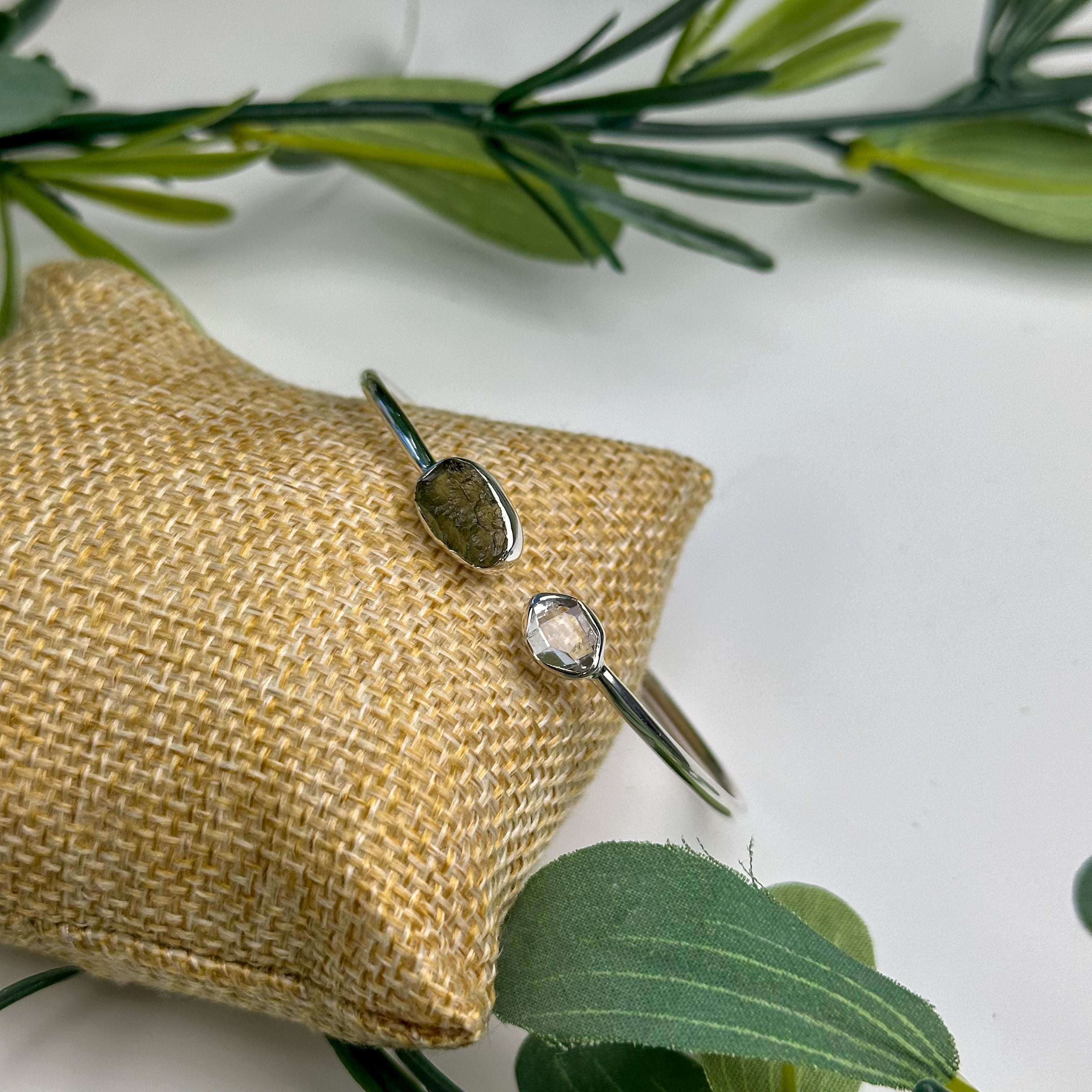 Moldavite and Herkimer Diamond Bracelet