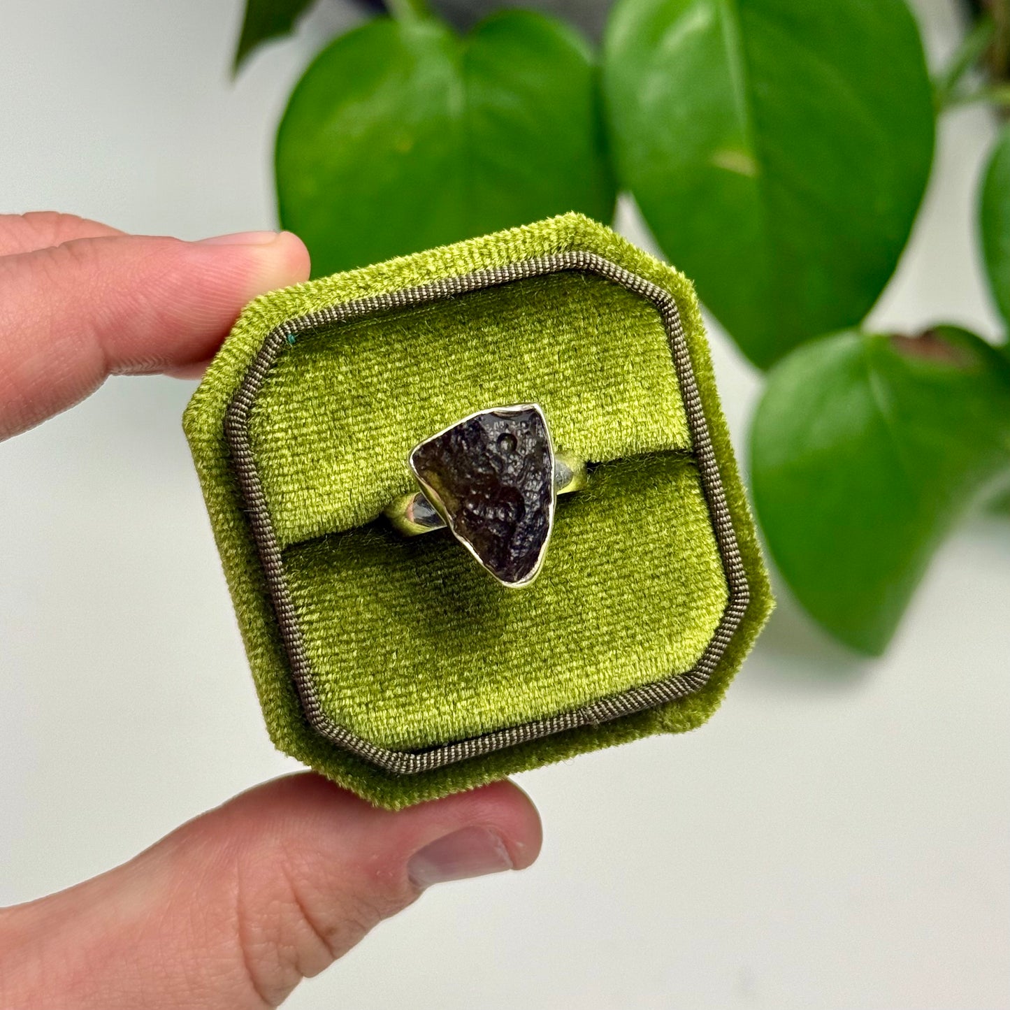 Adjustable Moldavite Ring—4.27 Grams