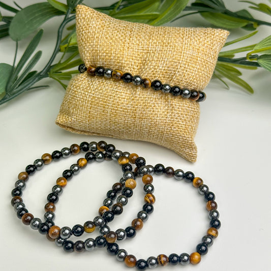 Tigers eye Hematite and Black Onyx Bracelet