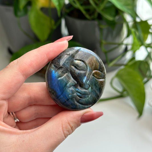 Labradorite Sun & Moon Carvings