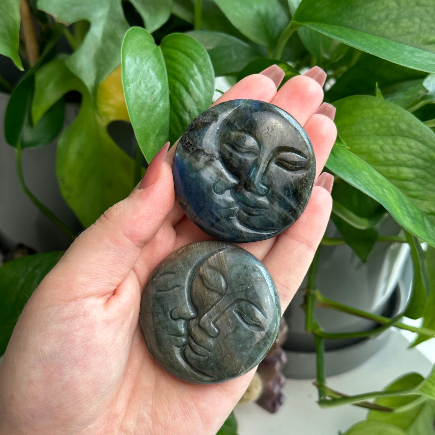 Labradorite Sun & Moon Carvings