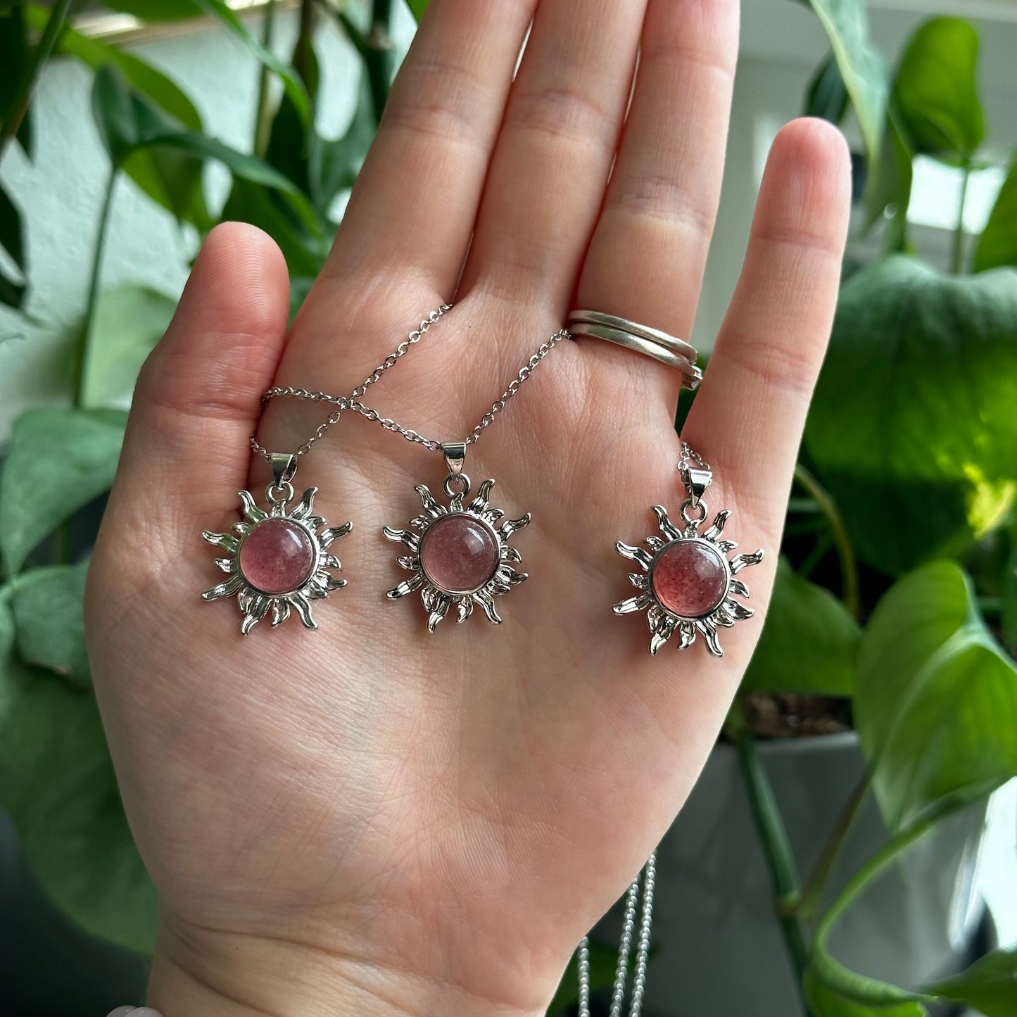 Strawberry Quartz Sun Necklaces