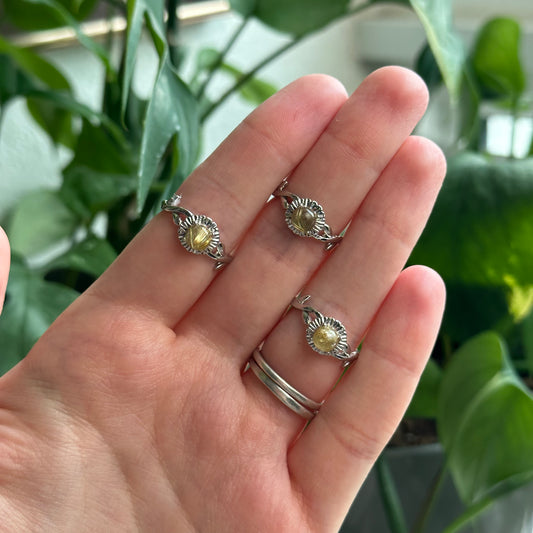 Adjustable Golden Rutile Sunflower Rings