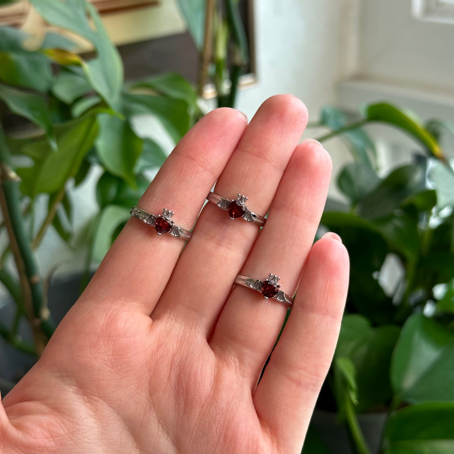 Adjustable Garnet Bat Rings