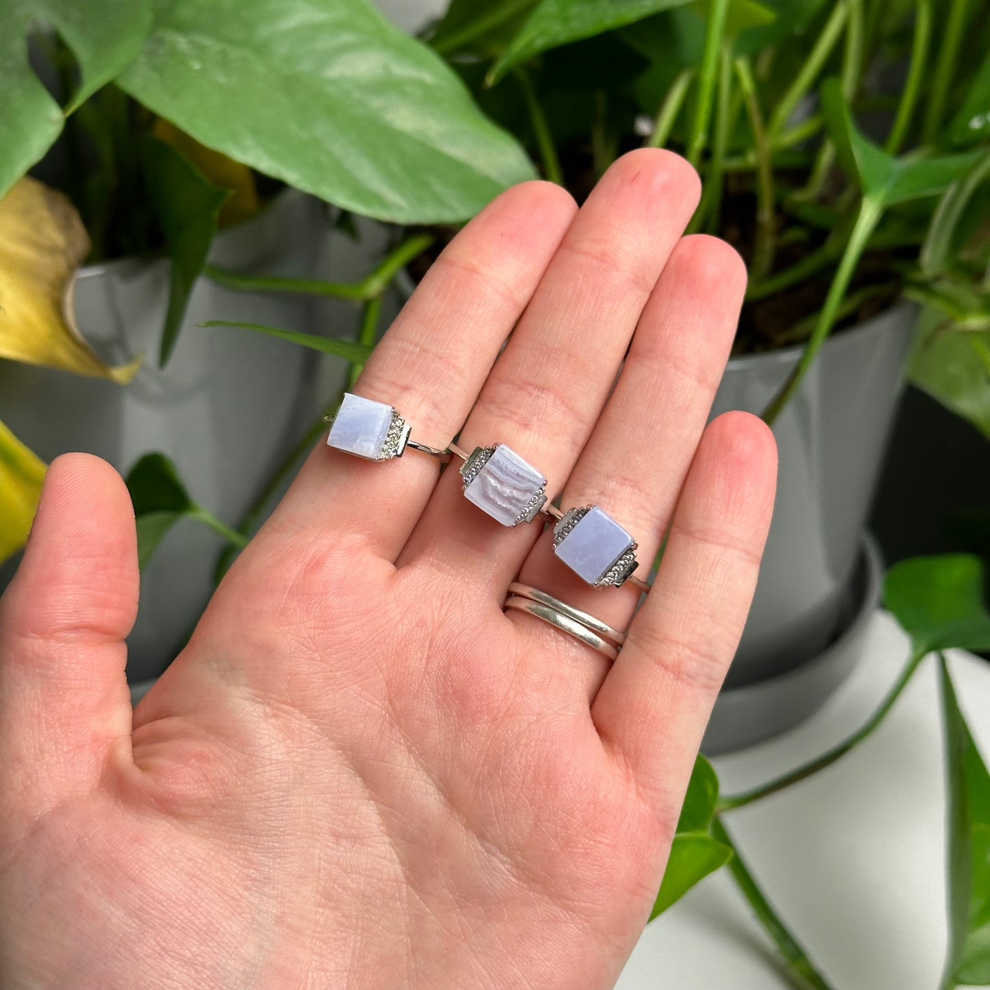 Adjustable Blue Lace Agate Rings