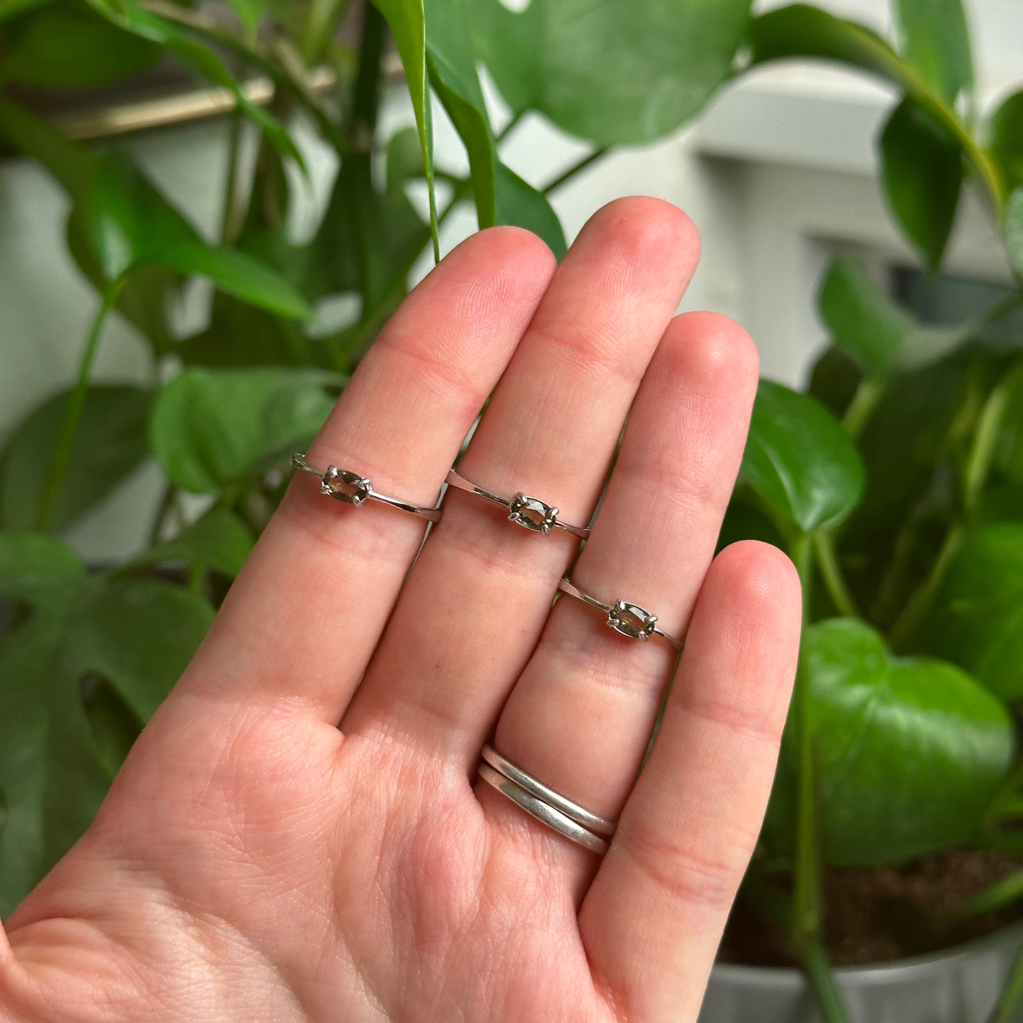 Faceted Moldavite Rings